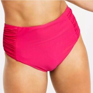 Bar III Shirred High Rise Bikini Bottom NWT Ruby size S‎